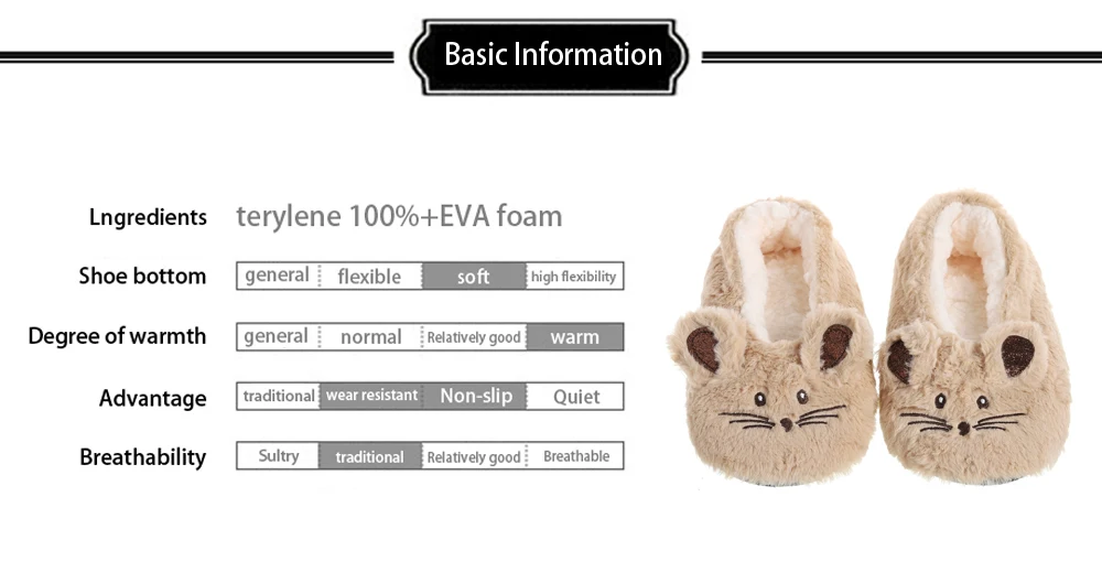 Home Fuzzy Slipper Women Winter Fur Warm Plush Non Slip Grip Indoor Fluffy Lazy Female Mouse Ears Floor Shoe Sneaker Living Room