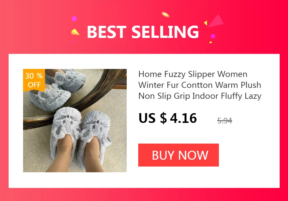 Home Fuzzy Slipper Women Winter Fur Warm Plush Non Slip Grip Indoor Fluffy Lazy Female Mouse Ears Floor Shoe Sneaker Living Room