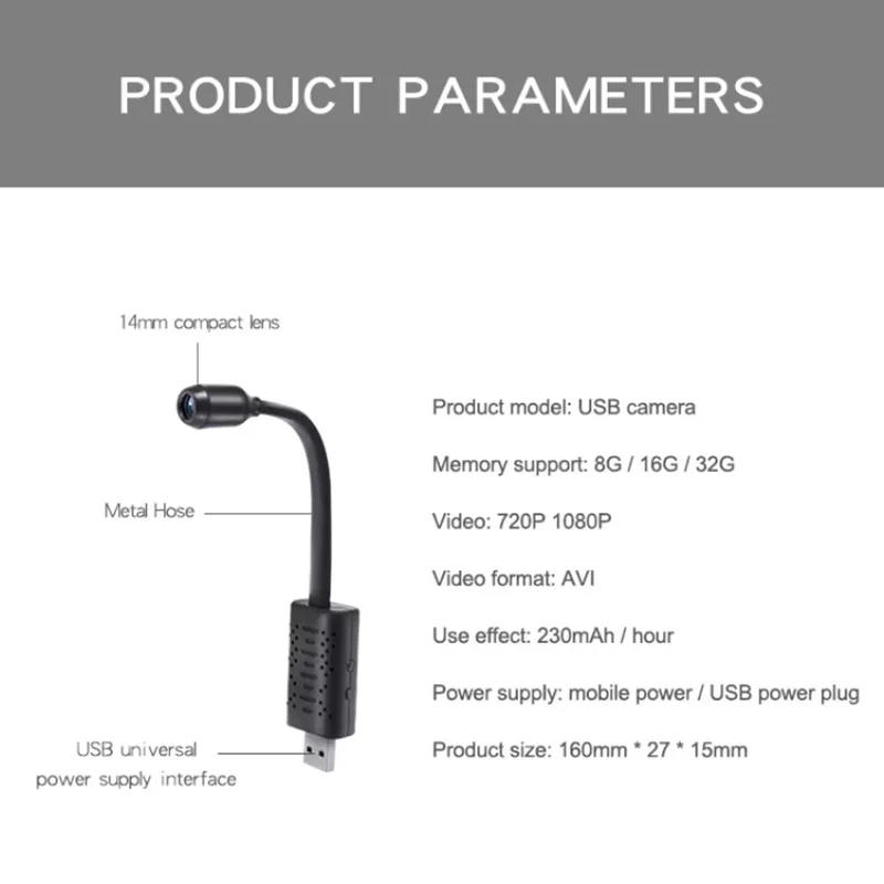 Mini 4K USB WiFi Surveillance Camera Flexible Lens Cable Motion Detection Video Recorder Portable Security Monitoring Camcorder