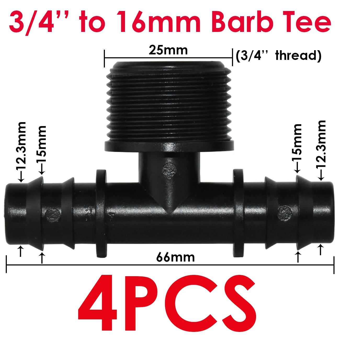 KESLA 4PCS 1/2" 3/4" Threaded 16 20 25MM PE Hose Barb Tee Connector Adapter Tubing Joints Garden Drip Irrigation Coupling Repair