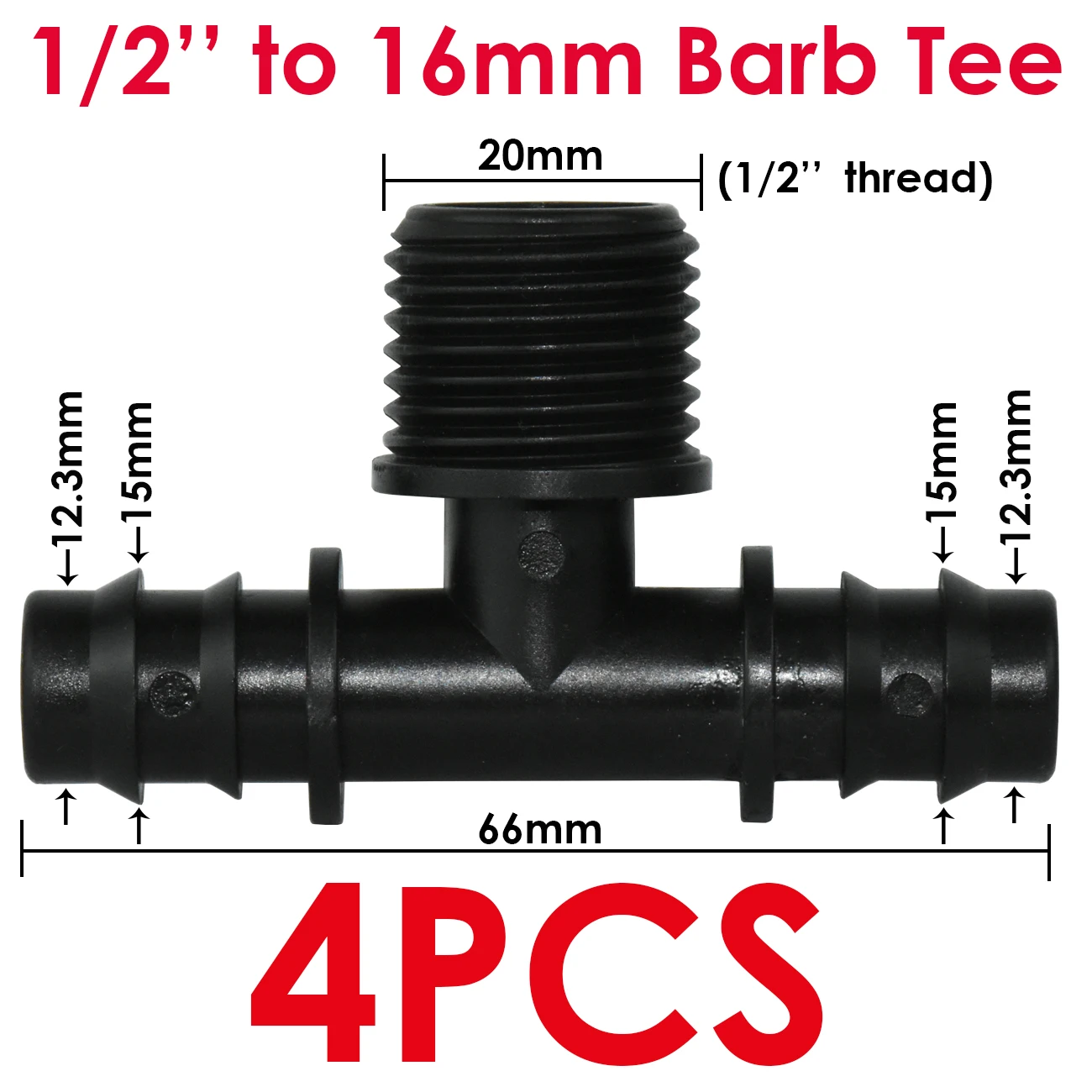 KESLA 4PCS 1/2" 3/4" Threaded 16 20 25MM PE Hose Barb Tee Connector Adapter Tubing Joints Garden Drip Irrigation Coupling Repair