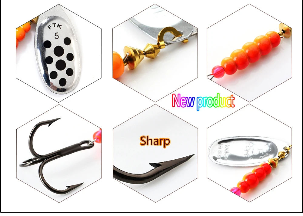 FTK Spinner Bait 4g/5g/7g/10g/14g Hard Spoon Bass Lures Metal Fishing Lures With Treble Hooks Fishing Tackle For Pike Fishing