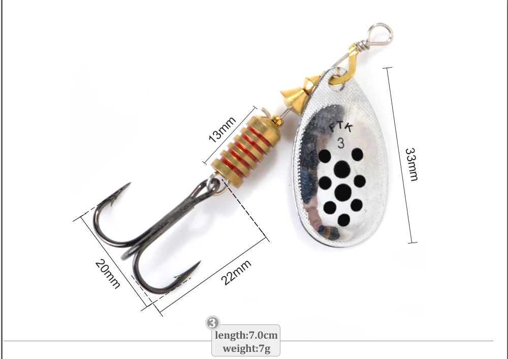 FTK Spinner Bait 4g/5g/7g/10g/14g Hard Spoon Bass Lures Metal Fishing Lures With Treble Hooks Fishing Tackle For Pike Fishing