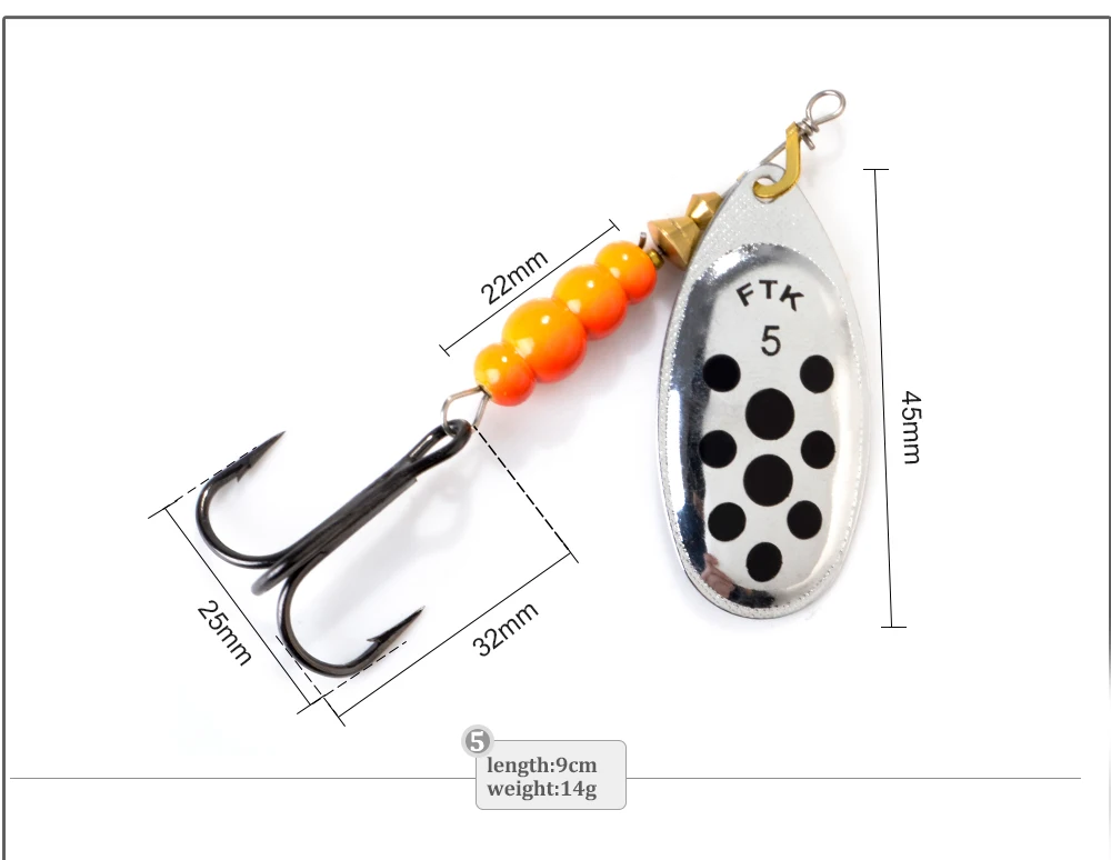FTK Spinner Bait 4g/5g/7g/10g/14g Hard Spoon Bass Lures Metal Fishing Lures With Treble Hooks Fishing Tackle For Pike Fishing