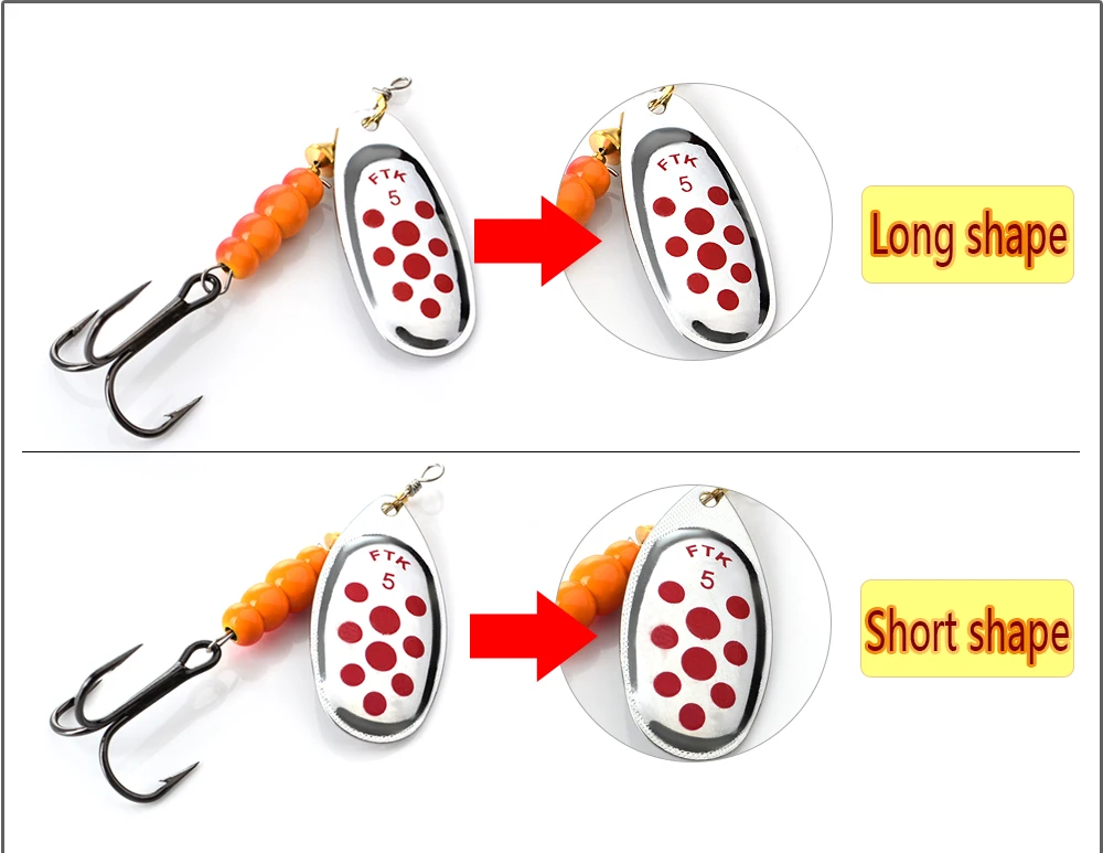 FTK Spinner Bait 4g/5g/7g/10g/14g Hard Spoon Bass Lures Metal Fishing Lures With Treble Hooks Fishing Tackle For Pike Fishing