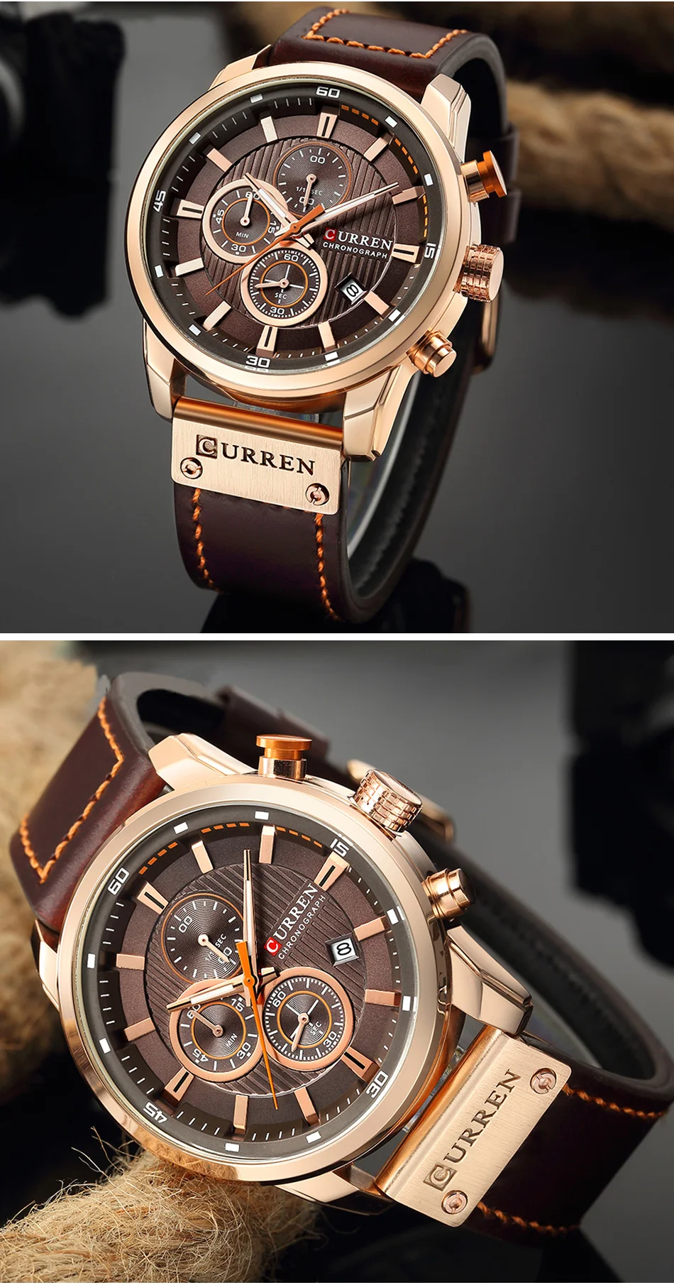 CURREN Brand Watch Men Leather Sports Watches Men's Army Military Quartz Wristwatch Chronograph Male Clock Relogio Masculino