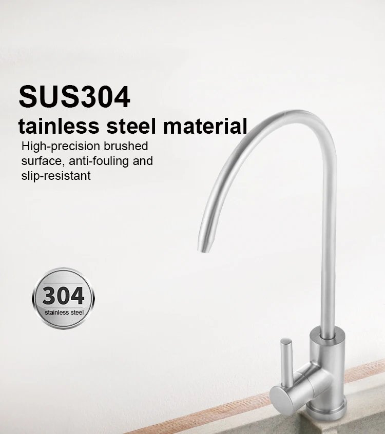 304 Stainless Steel Kitchen Water Faucet Chrome Plated 1/4 Inch Connect Reverse Osmosis Faucet For Drinking Water Purifier