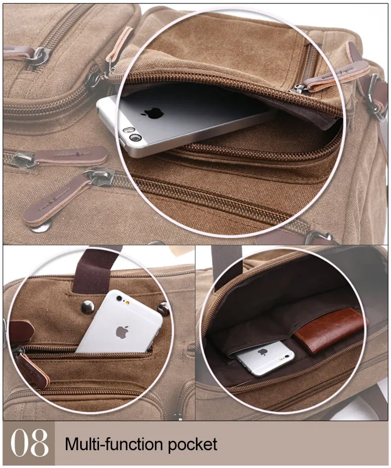 Men Canvas Briefcase Travel Bags Suitcase Classic Messenger Shoulder Bag for Men Tote Handbag Big Casual Business Laptop Pocket