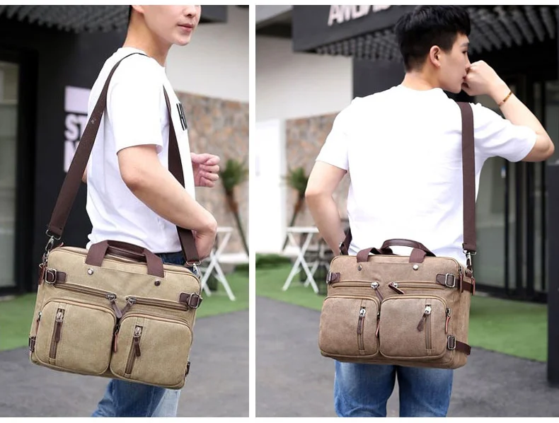 Men Canvas Briefcase Travel Bags Suitcase Classic Messenger Shoulder Bag for Men Tote Handbag Big Casual Business Laptop Pocket