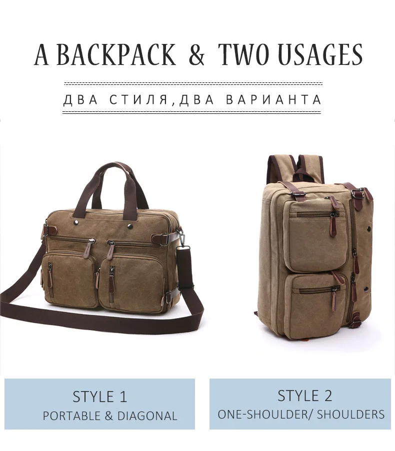 Men Canvas Briefcase Travel Bags Suitcase Classic Messenger Shoulder Bag for Men Tote Handbag Big Casual Business Laptop Pocket