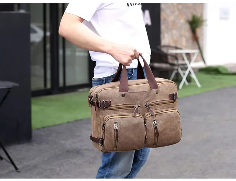 Men Canvas Briefcase Travel Bags Suitcase Classic Messenger Shoulder Bag for Men Tote Handbag Big Casual Business Laptop Pocket