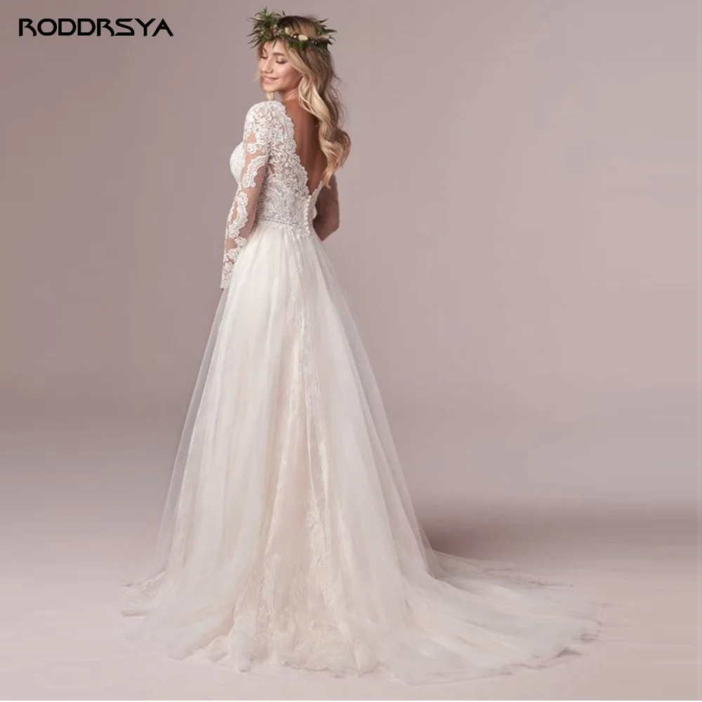 RODDRSYA A Line Long Sleeves Wedding Dresses  Lace Bridal Gowns 2022 Tulle Ivory Vestido De Novia Open Back свадебное платье