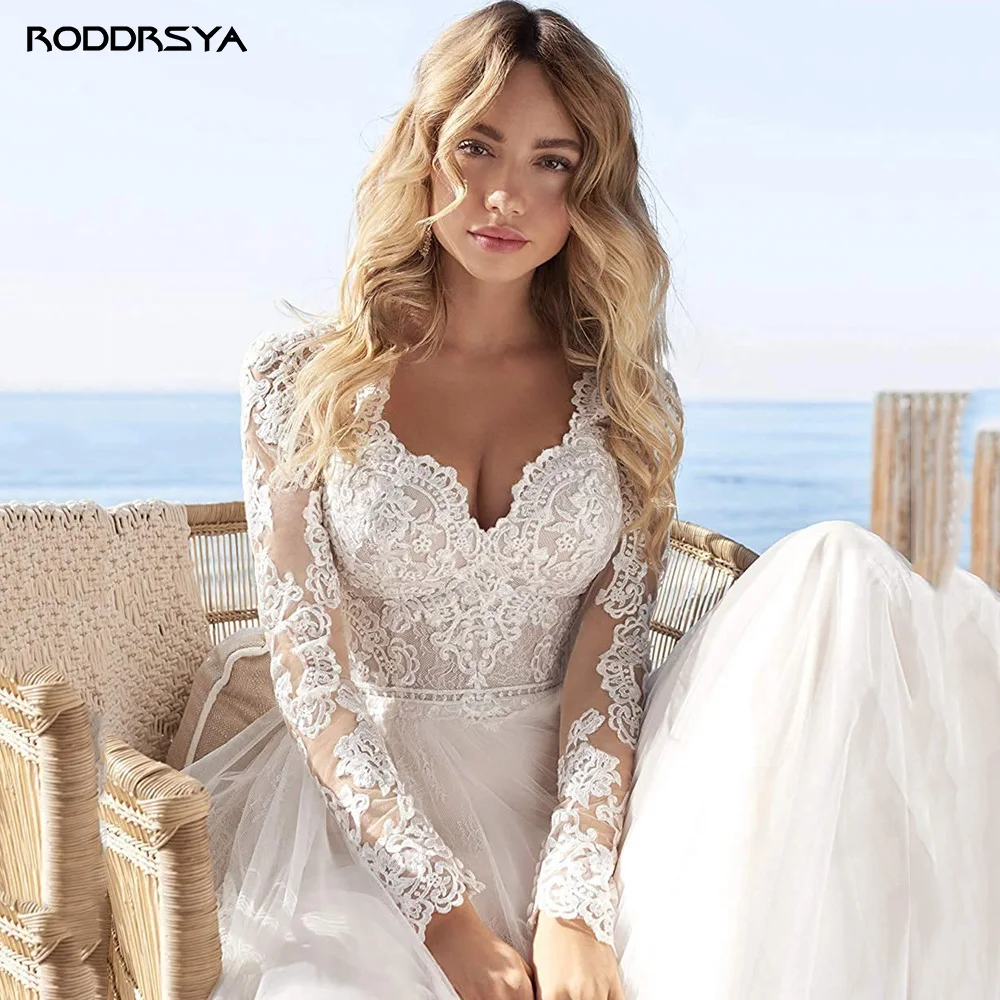 RODDRSYA A Line Long Sleeves Wedding Dresses  Lace Bridal Gowns 2022 Tulle Ivory Vestido De Novia Open Back свадебное платье