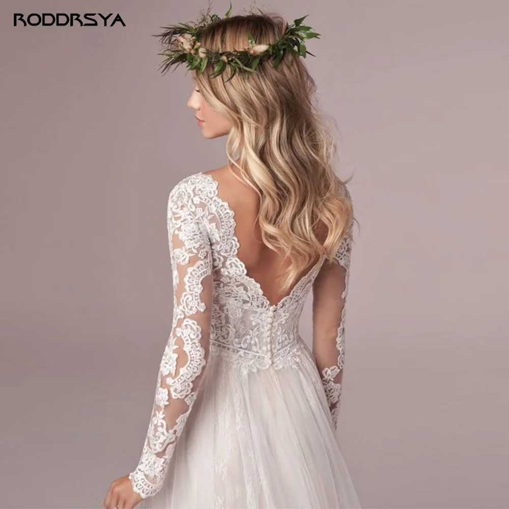 RODDRSYA A Line Long Sleeves Wedding Dresses  Lace Bridal Gowns 2022 Tulle Ivory Vestido De Novia Open Back свадебное платье