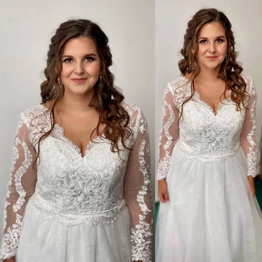 RODDRSYA A Line Long Sleeves Wedding Dresses  Lace Bridal Gowns 2022 Tulle Ivory Vestido De Novia Open Back свадебное платье