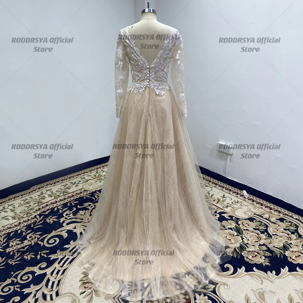 RODDRSYA A Line Long Sleeves Wedding Dresses  Lace Bridal Gowns 2022 Tulle Ivory Vestido De Novia Open Back свадебное платье