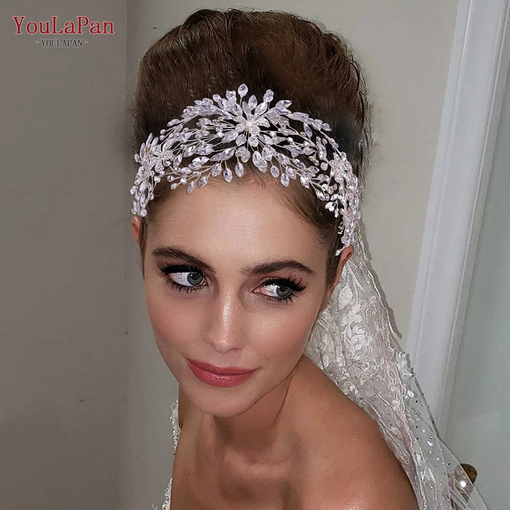 YouLaPan Cathedral Wedding Tiara Luxurious Rhinestone Headband Alloy Flower Headpiece Handmade Bridal Hair Accessories  HP390