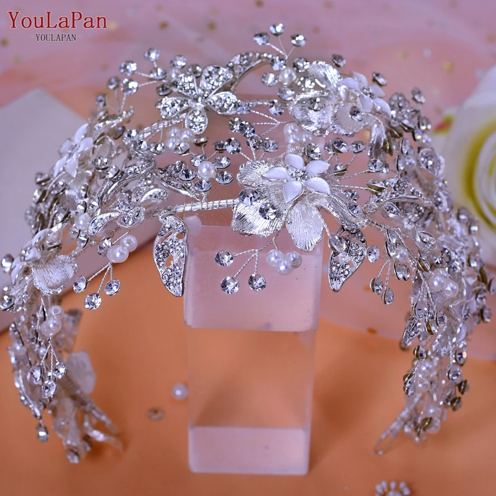 YouLaPan Cathedral Wedding Tiara Luxurious Rhinestone Headband Alloy Flower Headpiece Handmade Bridal Hair Accessories  HP390