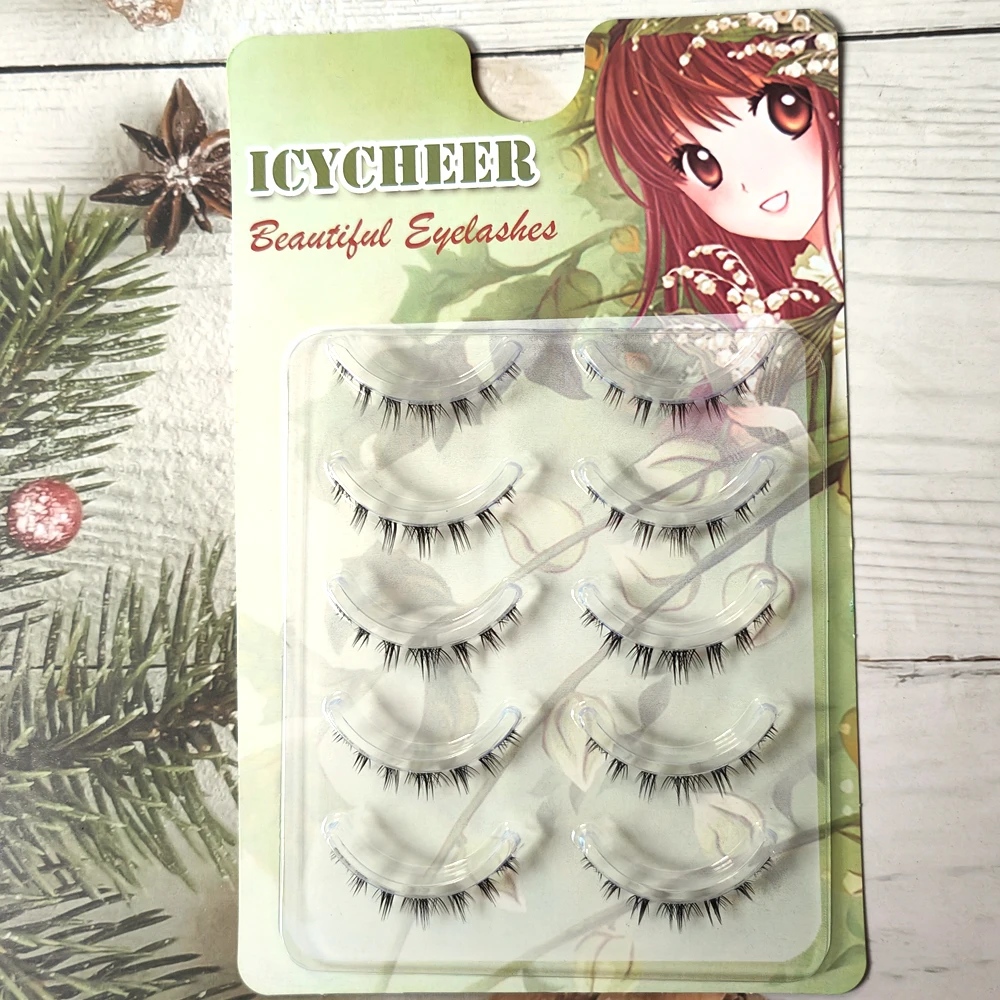 ICYCHEER Makeup Bottom Eyelashes Kit 5 Pairs 3D Natural Looking Under Eye Lashes Extension Lower Eyelash Cosplay