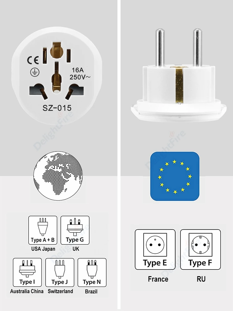 EU Plug Adapter AU UK US To EU Euro Plug Adapter Converter European Travel Adapter Australia USA CN to EU Electric Socket Outlet
