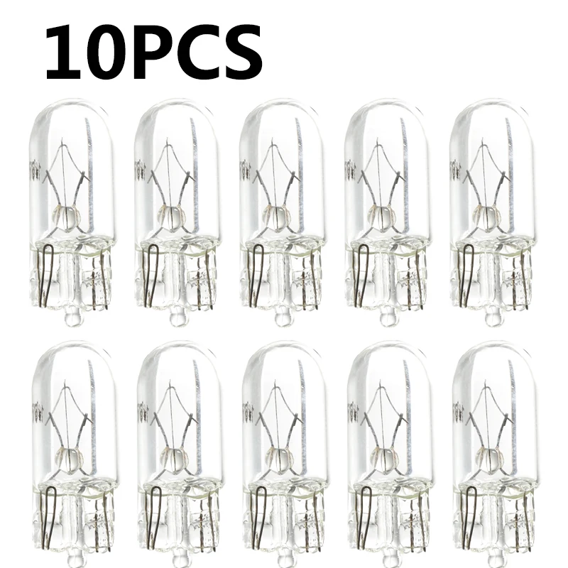 10 X White T10 W5W 501 194 Clear Signal Lamp Glass 12V 5W Warm White W2.1x9.5d Single Filament Car Bulb Auto Light
