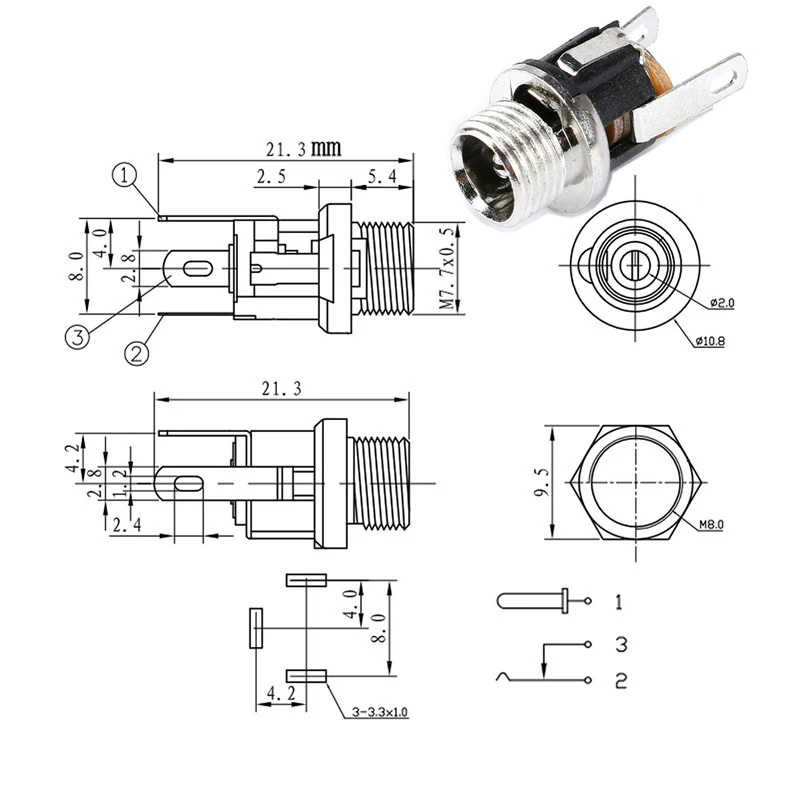 10PCS DC Connector 5.5x2.1mm 3.5x1.3mm DC Power Plug Male Female Jack Socket Nut Panel Mount DC Power Adapter Connectors 5.5*2.1
