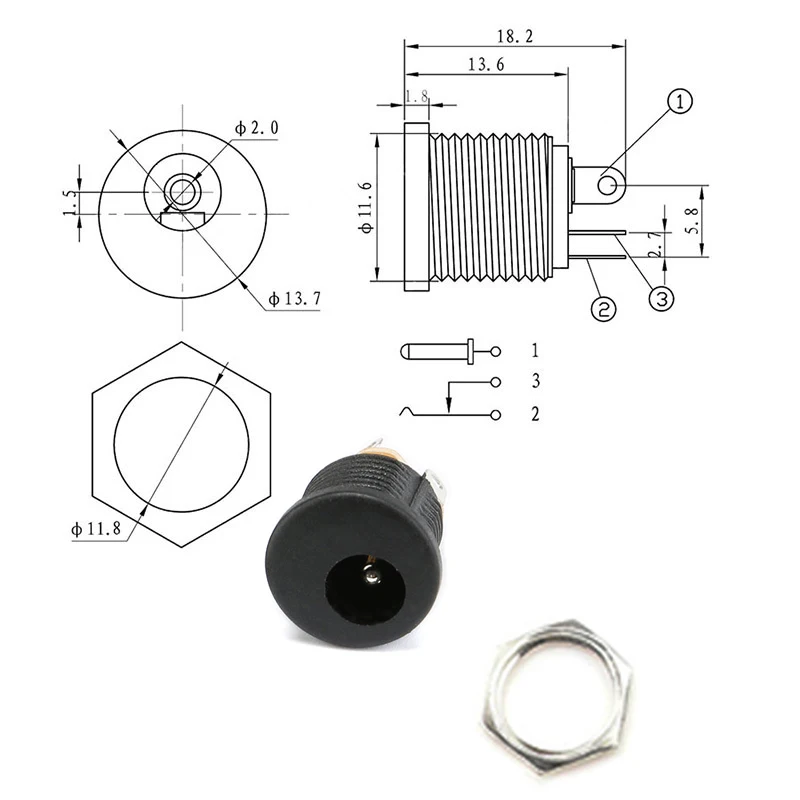 10PCS DC Connector 5.5x2.1mm 3.5x1.3mm DC Power Plug Male Female Jack Socket Nut Panel Mount DC Power Adapter Connectors 5.5*2.1