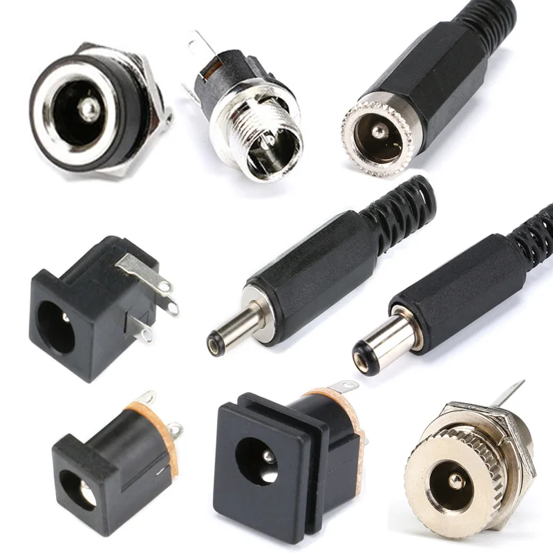 10PCS DC Connector 5.5x2.1mm 3.5x1.3mm DC Power Plug Male Female Jack Socket Nut Panel Mount DC Power Adapter Connectors 5.5*2.1
