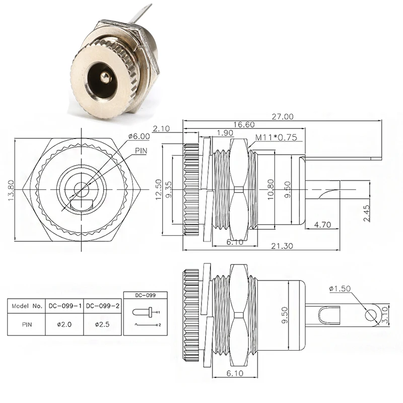 10PCS DC Connector 5.5x2.1mm 3.5x1.3mm DC Power Plug Male Female Jack Socket Nut Panel Mount DC Power Adapter Connectors 5.5*2.1