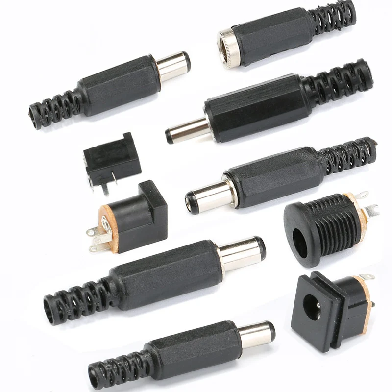 10PCS DC Connector 5.5x2.1mm 3.5x1.3mm DC Power Plug Male Female Jack Socket Nut Panel Mount DC Power Adapter Connectors 5.5*2.1