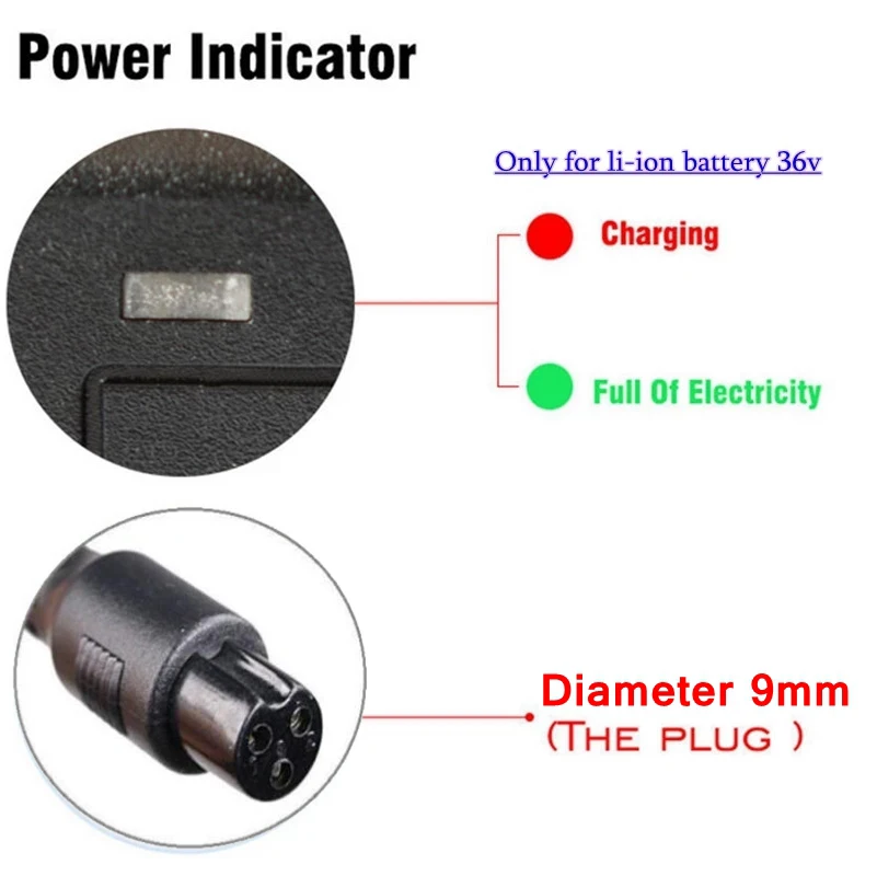DC42V 2A Universal Lithium Battery Charger Output 9mm 3 Pins For 36V Hoverboard Self-Balancing 100-240V AC Charge EU US Plug