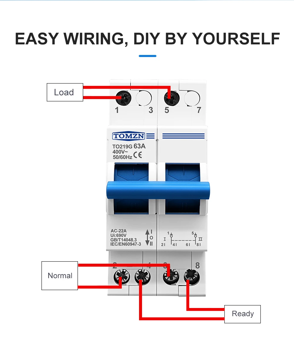 TOMZN 2P 63A MTS Dual Power Manual Transfer Isolating Switch Interlock Circuit Breaker