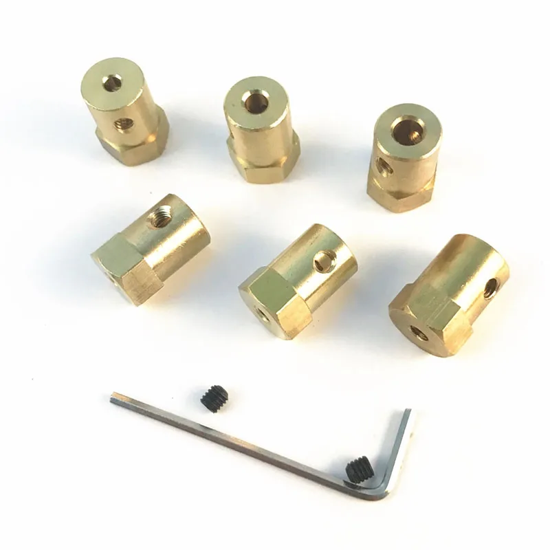 2/3/3.17/4/5/6/7/8mm Hexagonal Brass Shaft Coupling Motor Transmission Connector With Screws Wrench Model Car Wheels Tires Shaft