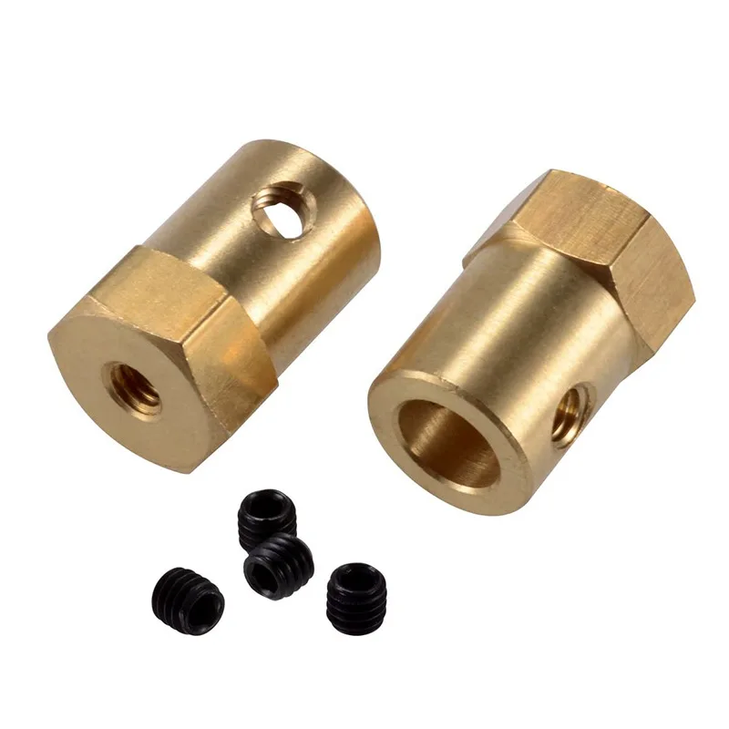 2/3/3.17/4/5/6/7/8mm Hexagonal Brass Shaft Coupling Motor Transmission Connector With Screws Wrench Model Car Wheels Tires Shaft