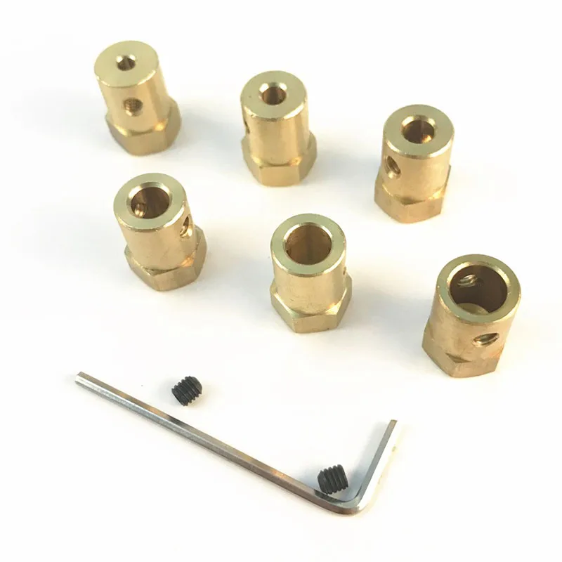 2/3/3.17/4/5/6/7/8mm Hexagonal Brass Shaft Coupling Motor Transmission Connector With Screws Wrench Model Car Wheels Tires Shaft