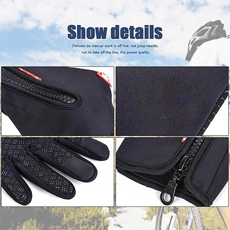 Warm Winter Gloves Men Women Touchscreen Water-repellent Gloves Snowboard Windproof Outdoor Cycling Driving Zipper Sport Glove