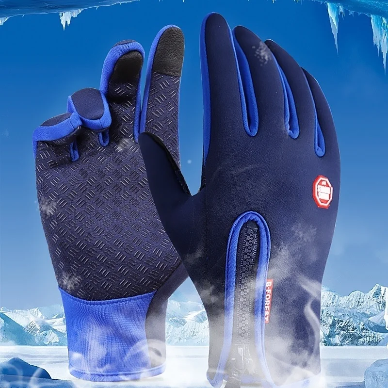Warm Winter Gloves Men Women Touchscreen Water-repellent Gloves Snowboard Windproof Outdoor Cycling Driving Zipper Sport Glove