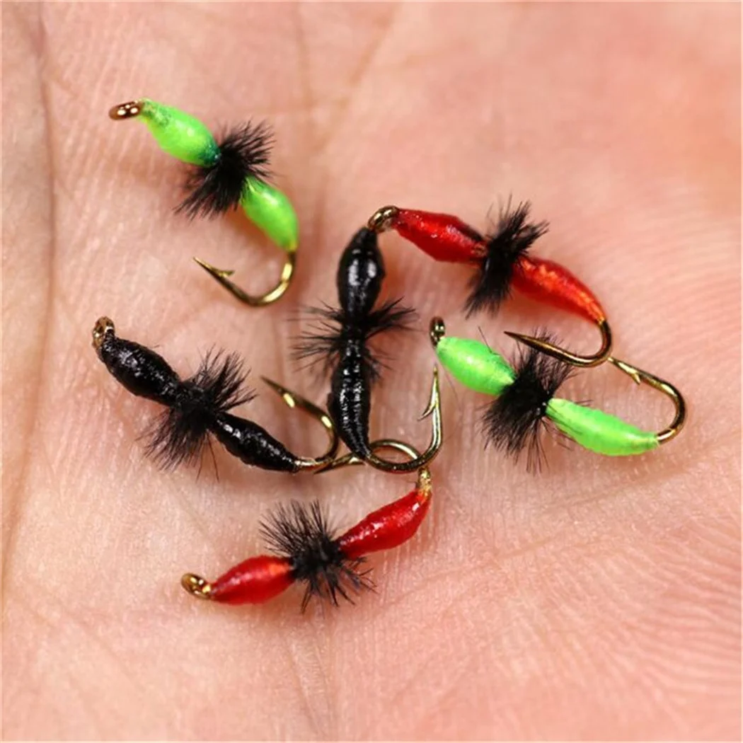 5Pieces Brass Beadhead Peacock Herl Buzzer Fly Ice Fishing Fly Lure Jig Nymph Larvea for Trout Perch Bluegill Fishing