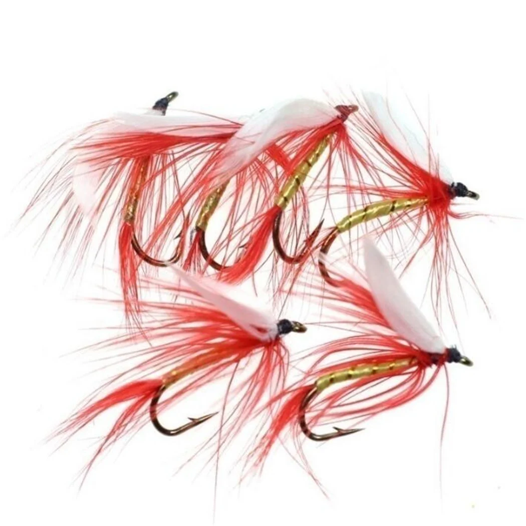5Pieces Brass Beadhead Peacock Herl Buzzer Fly Ice Fishing Fly Lure Jig Nymph Larvea for Trout Perch Bluegill Fishing