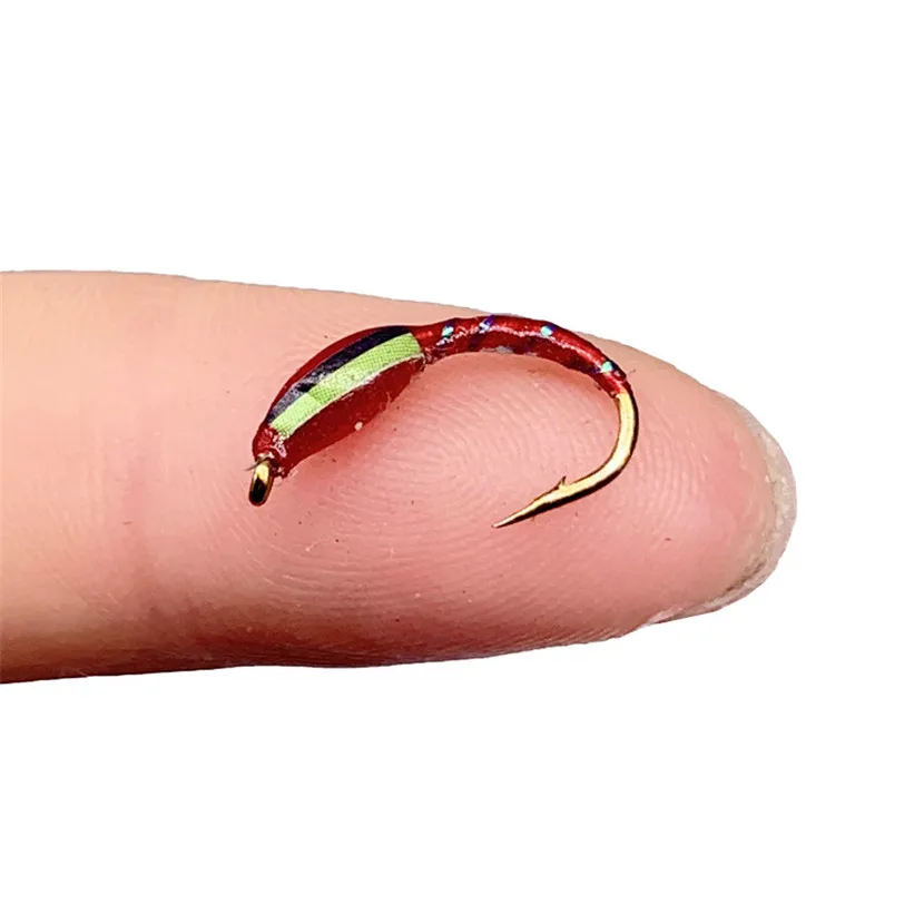 5Pieces Brass Beadhead Peacock Herl Buzzer Fly Ice Fishing Fly Lure Jig Nymph Larvea for Trout Perch Bluegill Fishing
