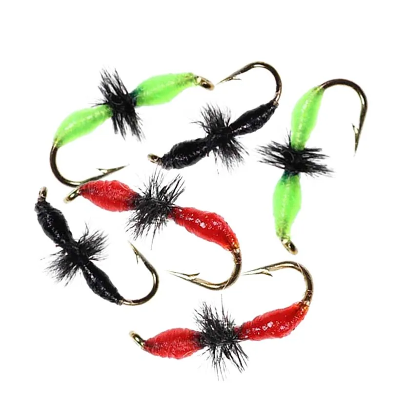 5Pieces Brass Beadhead Peacock Herl Buzzer Fly Ice Fishing Fly Lure Jig Nymph Larvea for Trout Perch Bluegill Fishing