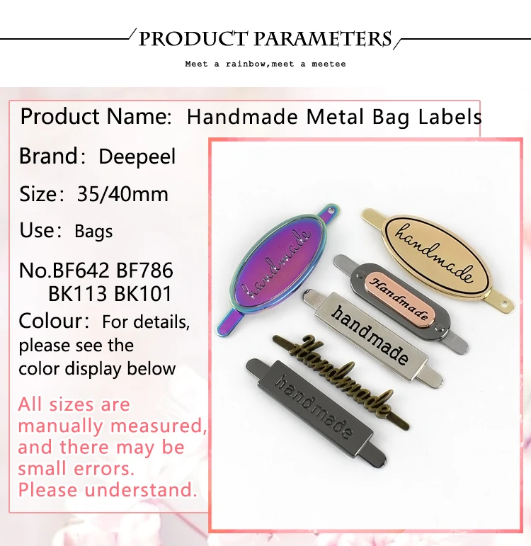 10Pcs Deepeel 35/40mm Handmade Metal Bag Label Handcraft Decorative Tags for Purse Buckles DIY Hardware Sewing Bags Accessories