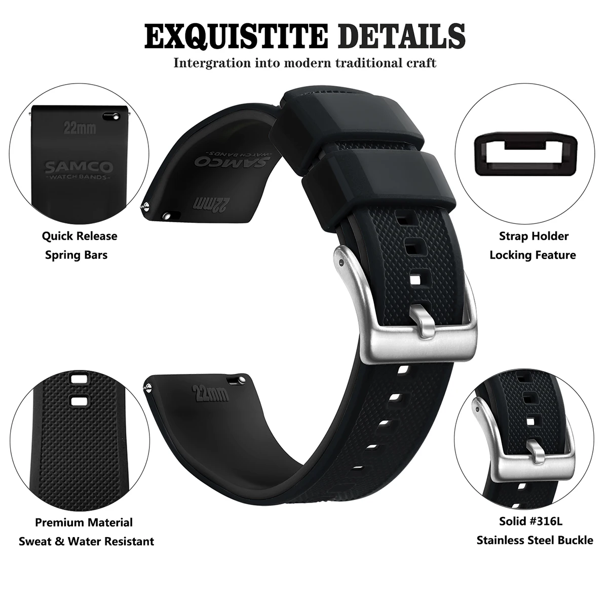 Premium Silicone Watch Band Quick Release Rubber Watch Strap 18mm 20mm 22mm Watch Strap Watch Replacement Watchband