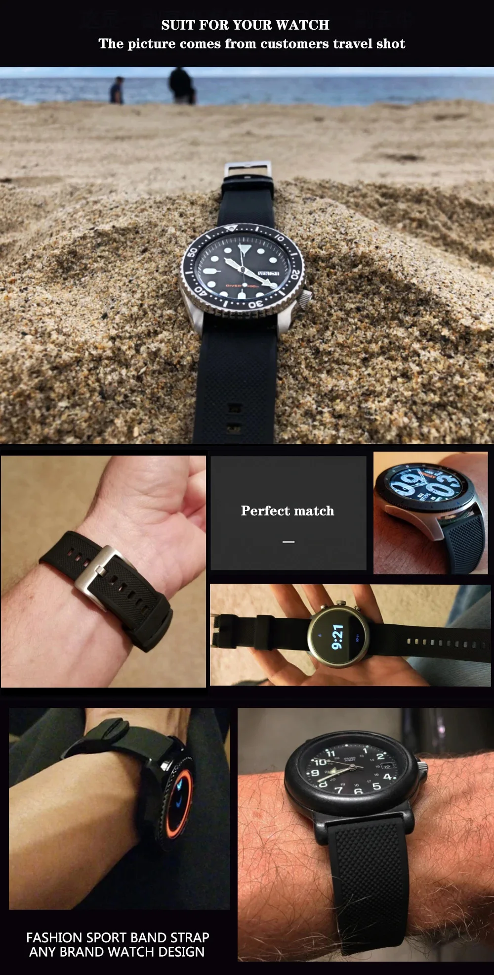 Premium Silicone Watch Band Quick Release Rubber Watch Strap 18mm 20mm 22mm Watch Strap Watch Replacement Watchband