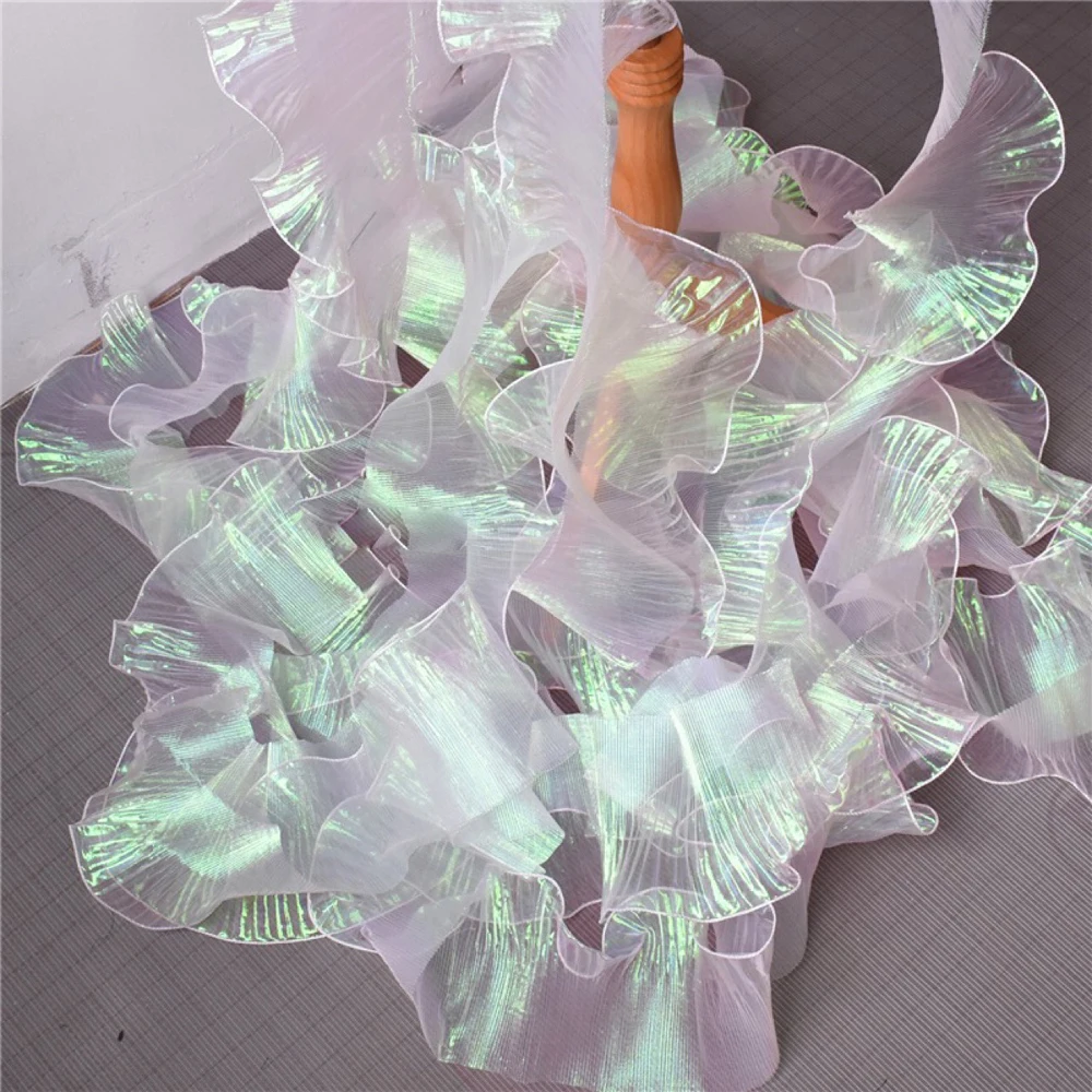 1 Yard Christmas Tree Christmas Holiday Decoration Laser Gradient Mermaid Pleated Floral Lace Wedding Decor Fabric 15CM Wide