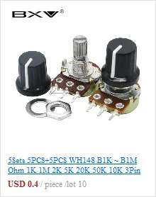 5 Sets WH148 1K 10K 20K 50K 100K 500K Ohm 15mm 3 Pin Linear Taper Rotary Potentiometer Resistor For Arduino With AG2 White Cap