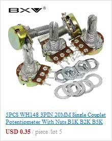 5 Sets WH148 1K 10K 20K 50K 100K 500K Ohm 15mm 3 Pin Linear Taper Rotary Potentiometer Resistor For Arduino With AG2 White Cap