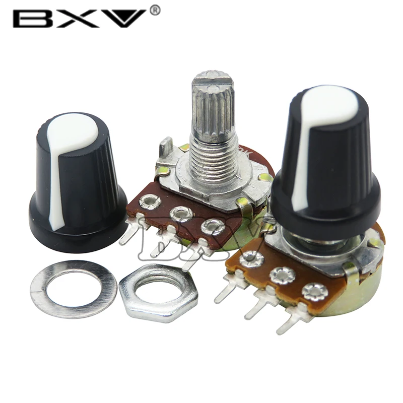 5 Sets WH148 1K 10K 20K 50K 100K 500K Ohm 15mm 3 Pin Linear Taper Rotary Potentiometer Resistor For Arduino With AG2 White Cap