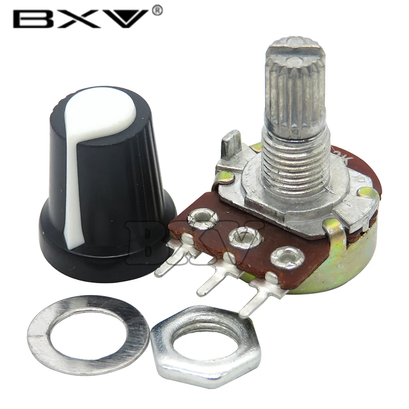5 Sets WH148 1K 10K 20K 50K 100K 500K Ohm 15mm 3 Pin Linear Taper Rotary Potentiometer Resistor For Arduino With AG2 White Cap