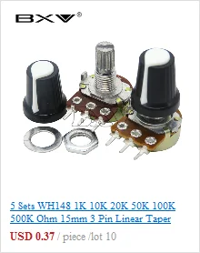 5 Sets WH148 1K 10K 20K 50K 100K 500K Ohm 15mm 3 Pin Linear Taper Rotary Potentiometer Resistor For Arduino With AG2 White Cap